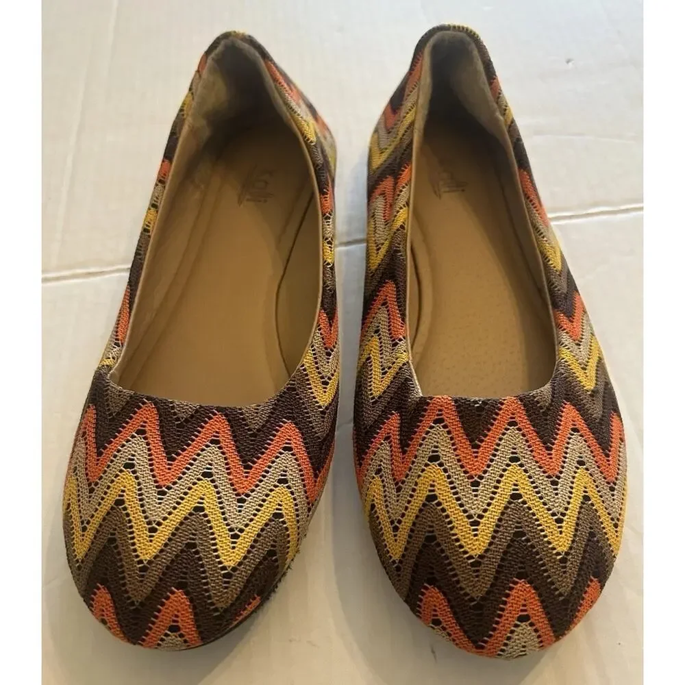 Kalli Women's Crochet Flats Size‎ 10M Brown Zig Zag Textile Shoes 70s Hippie